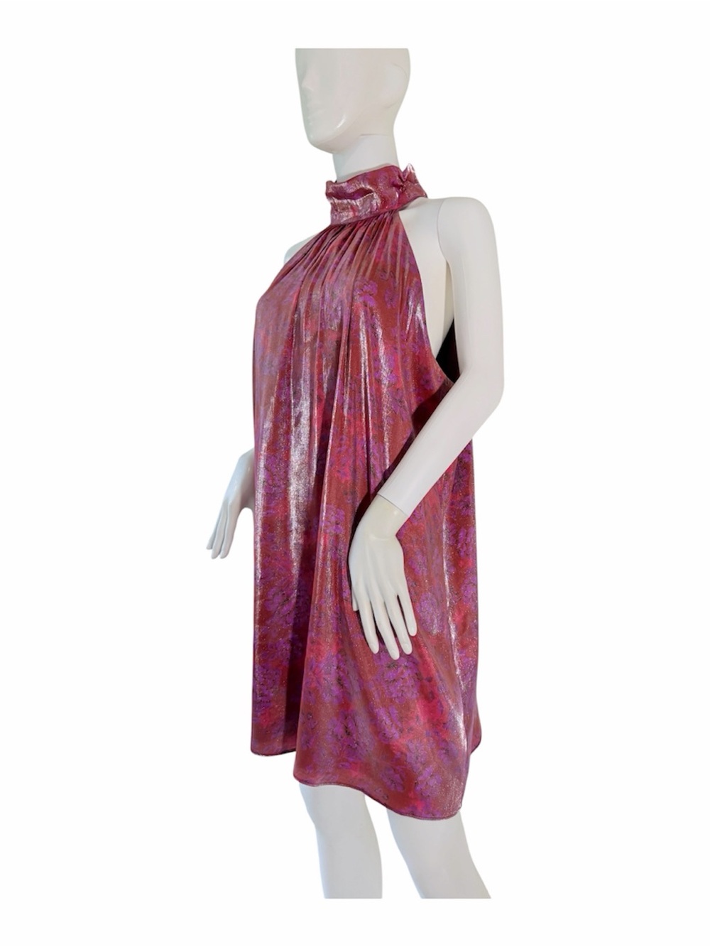Sage Metallic Pink Halter Neck Mini Dress